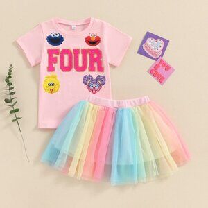 Sesame Street Outfit Set Skirt Top Fourth Birthday Outfit Clothes Elmo Dress